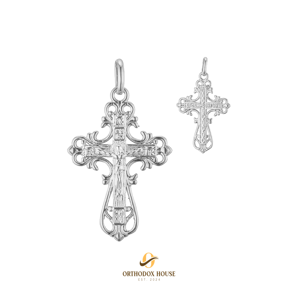 Divine Elegance: Premium Orthodox Cross Pendant in White Gold Plating Divine Elegance: Premium Orthodox Cross Pendant in White Gold Plating